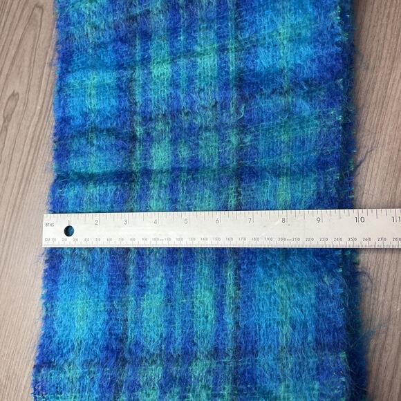 Gibson & Lumgair-Made In Scotland-Mohair Wool Scarf Plaid Teal-Green 62” X 9.5” - Picture 3 of 6
